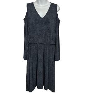 LONDON TIMES Gray Cold Shoulder Blouson Stretch Knit Knee Length Dress sz 10